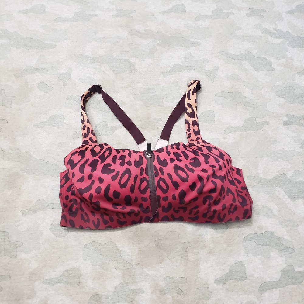 Victoria Sport Sports Bra Womens 38C Red Leopard Front Zip